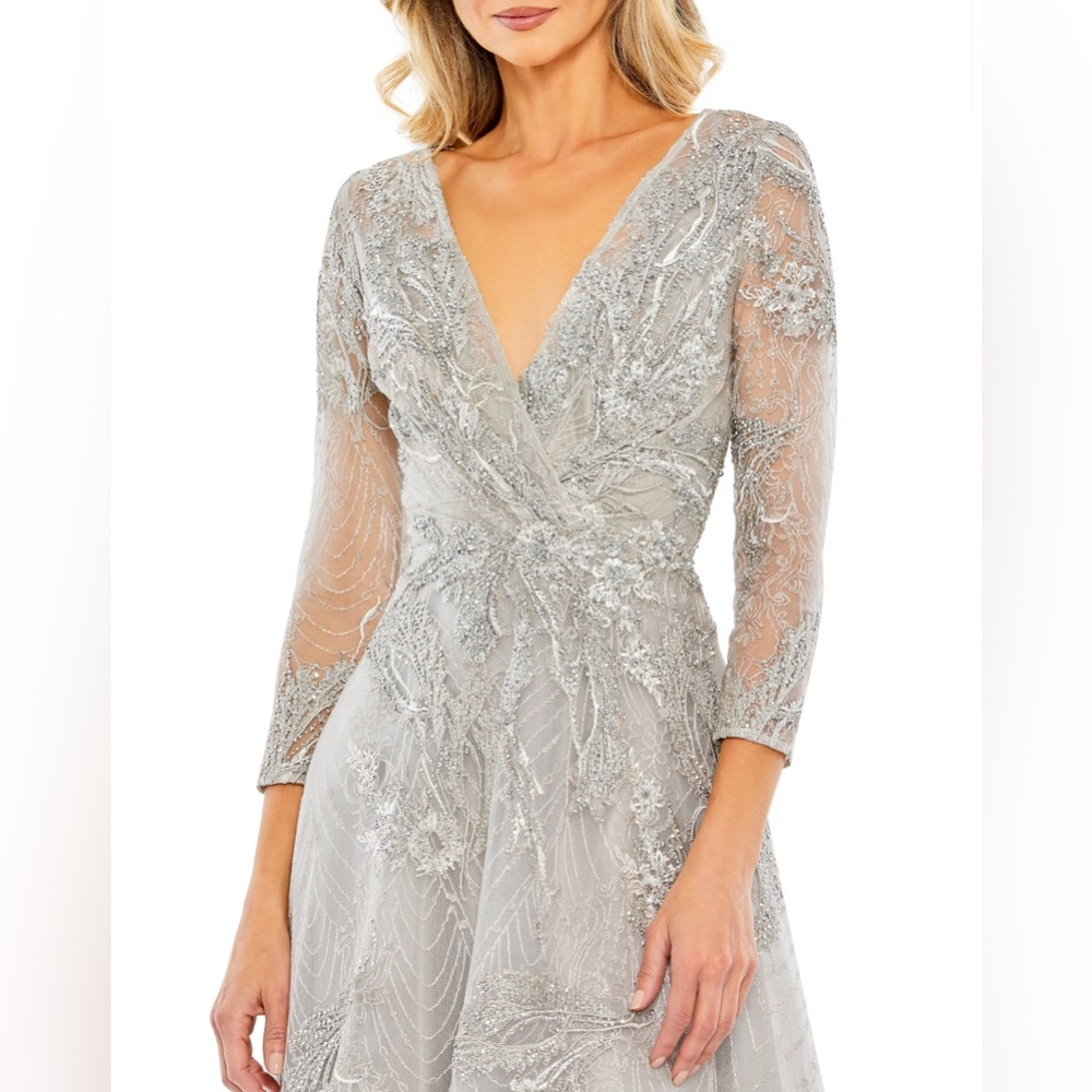 Embellished wrap over 3/4 sleeve midi dress - Picture 3 of 3